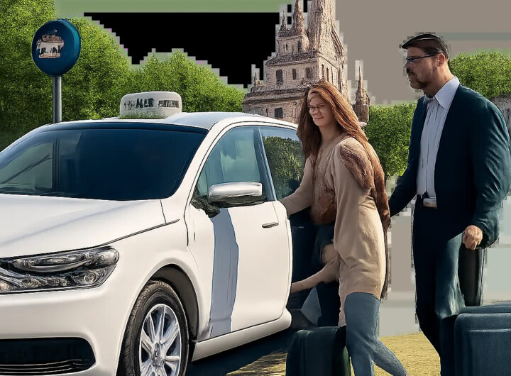 Une illustration rassurante montrant un taxi confortable prêt pour un transfert vers Disneyland Paris. L’image évoque la ponctualité, la simplicité de réservation et le voyage en famille sans stress.